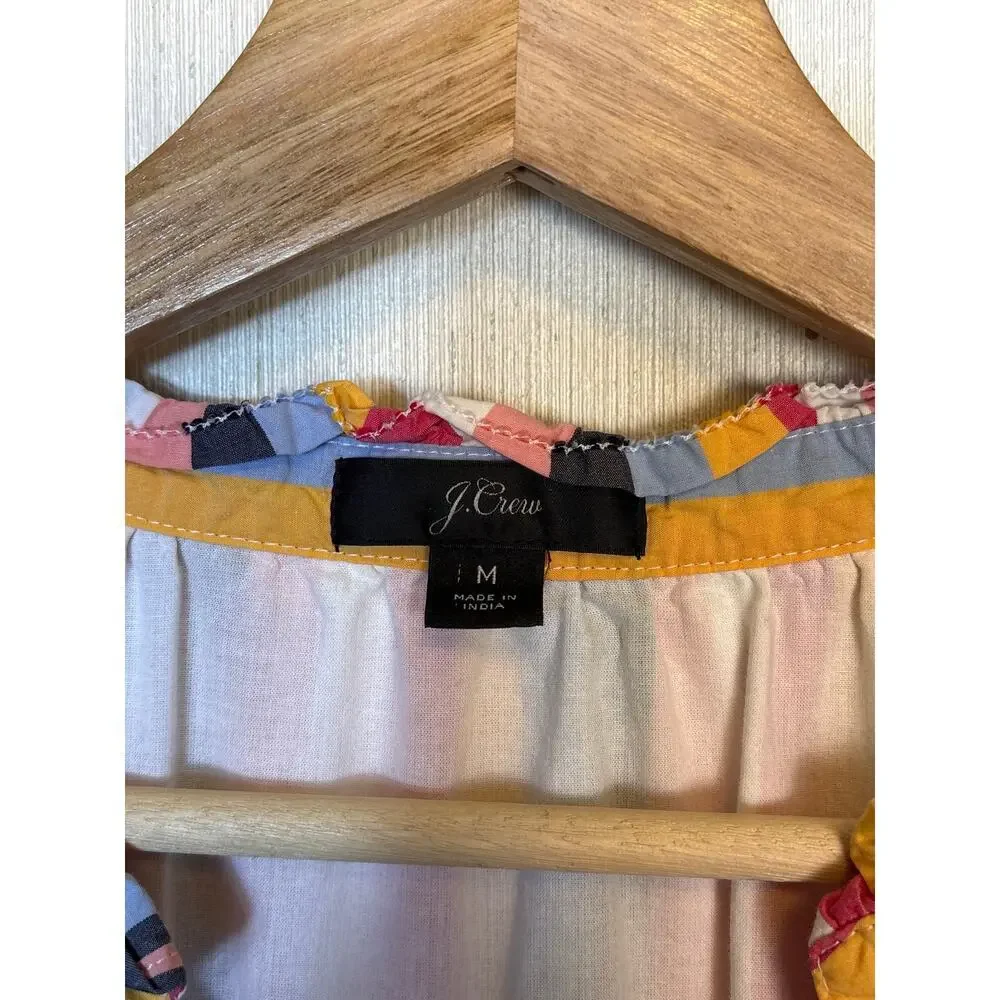 J Crew Tiered Popover Poplin Dress Medium Cotton Multicolor 100% Cotton Pockets